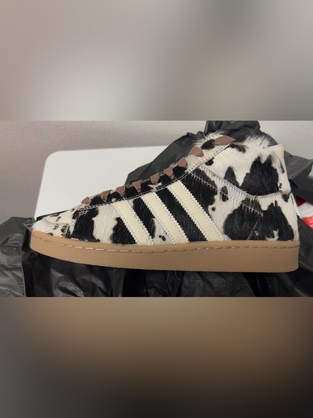 adidas Black & White Cowhide Stripe Sneaker with Tan Trim